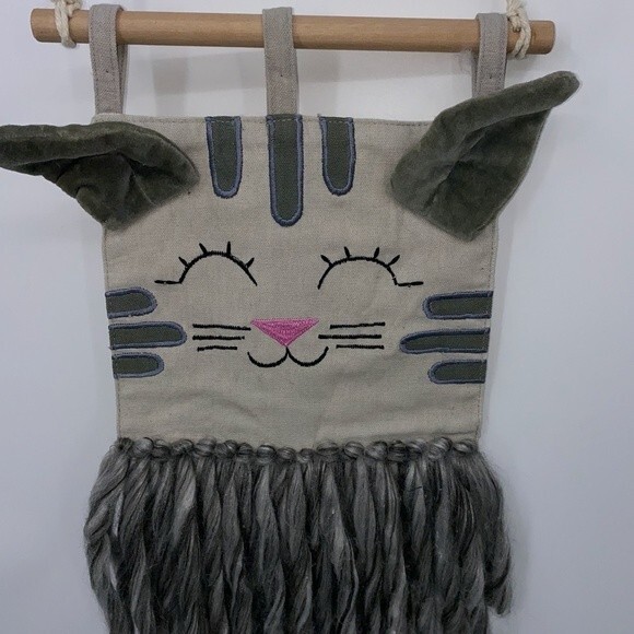 CAT Wall Hanging Textured Animal Natural Room Decor Gray Kitten Wall Art boho - Picture 3 of 10